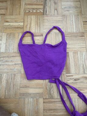 Garage Purple Ribbed Tie-Back Crop Top